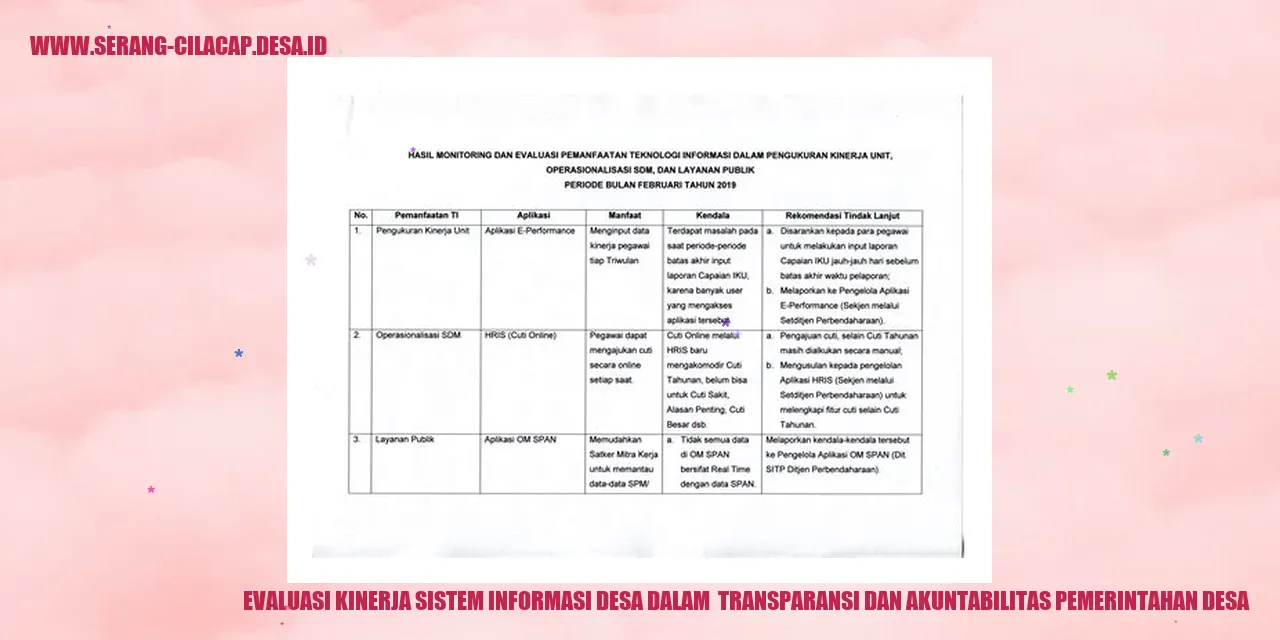 Evaluasi Kinerja Sistem Informasi Desa dalam  Transparansi dan Akuntabilitas Pemerintahan Desa